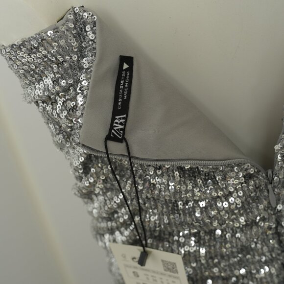Zara mini strapless sequins dress, Size S (2), Silver colour - Picture 10 of 12